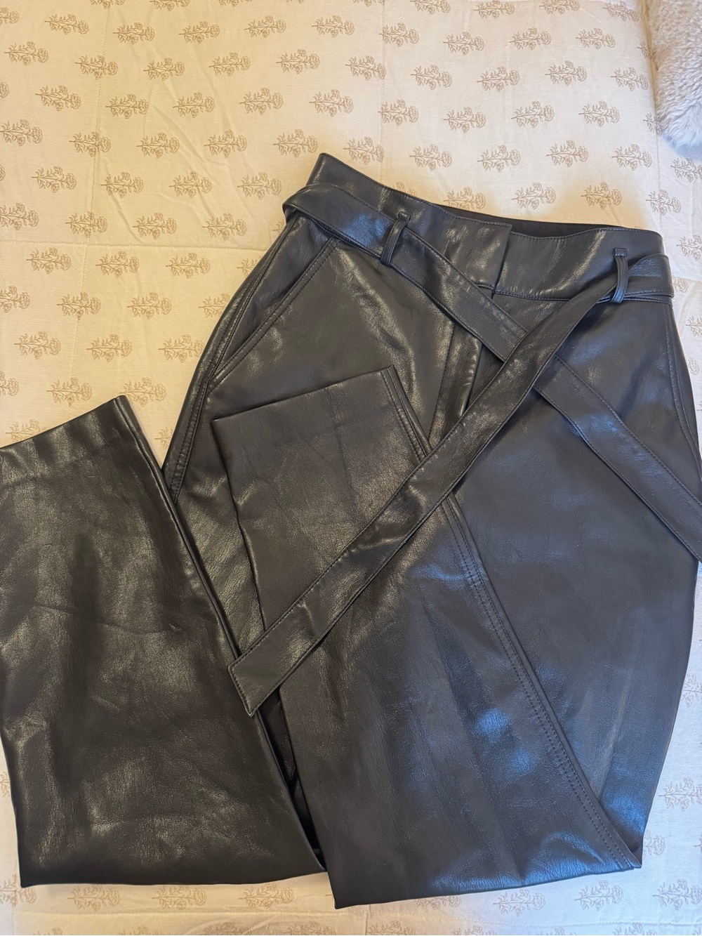Babaton Black Faux Leather High-Waist Paperbag Pants